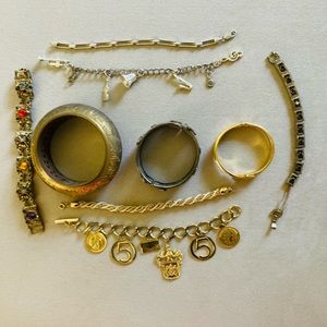 Jewelry.  Lot of Bracelets.  Gold Tone, Silver Tone, Brass Tones.